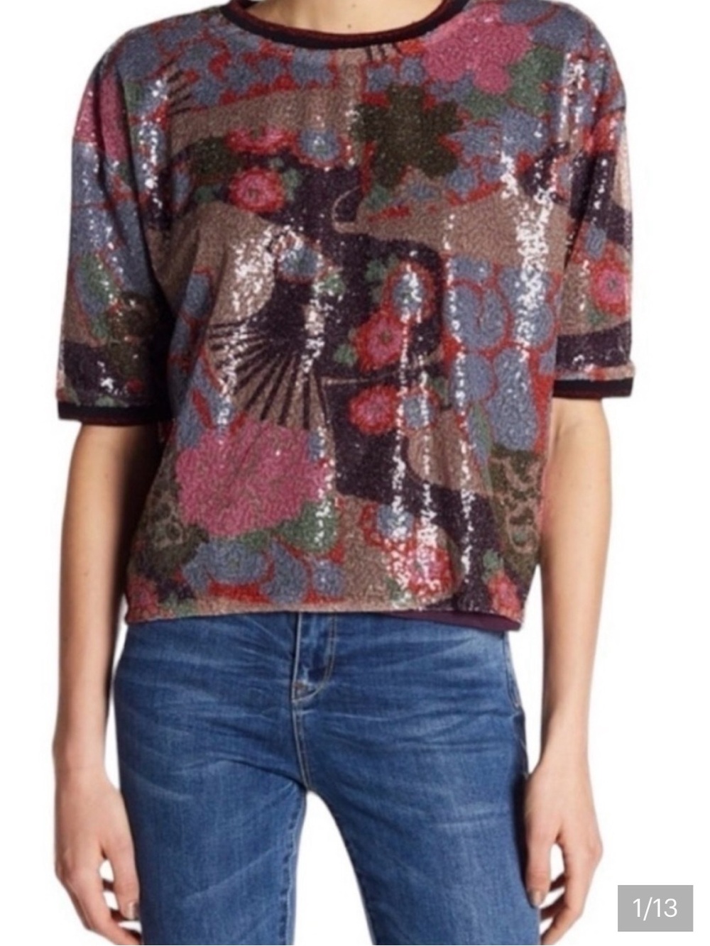 Nanette Lepore Sequin Pop Art Oversized Top Blouse Womens Small NEW